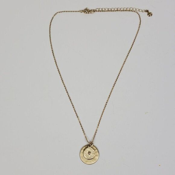 Loft Gold Tone Double Pendant Round Circle Crystal Rhinestone Pendant Necklace - Picture 7 of 13